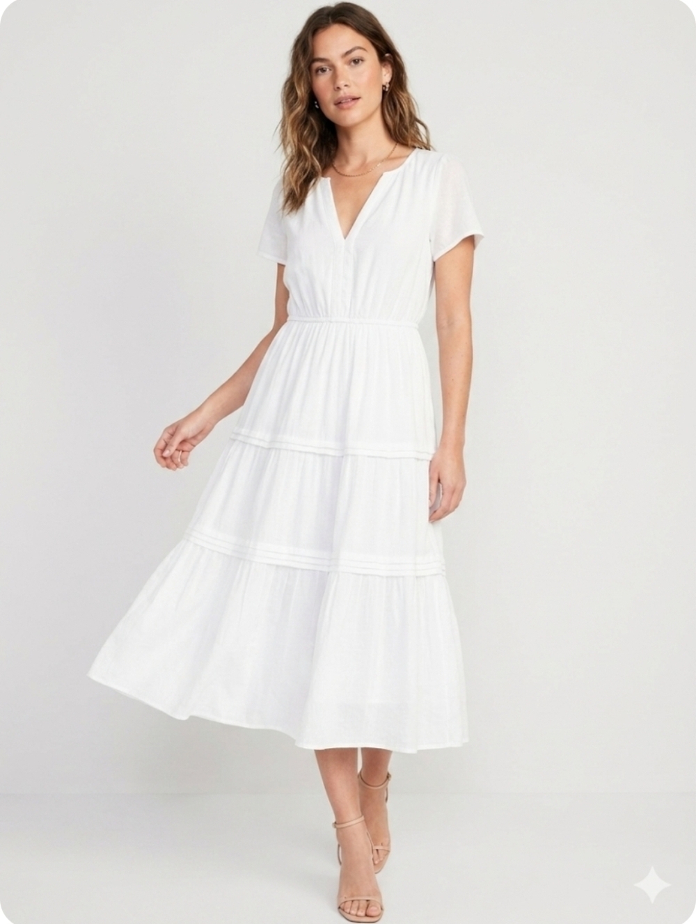 Nwt NY Collection Tiered Midi Dress Size Petite Medium White
